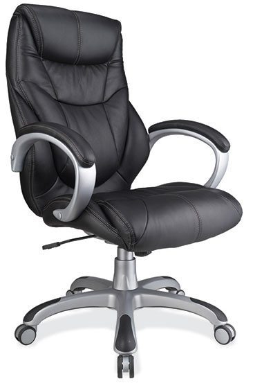 Black LeatherTek w/Silver Frame Contemporary Executive High Back w/Contrast Stitching by OfficeSource®