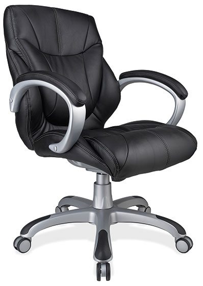 Black LeatherTekw/Silver Frame Contemporary Executive Mid Back by OfficeSource®