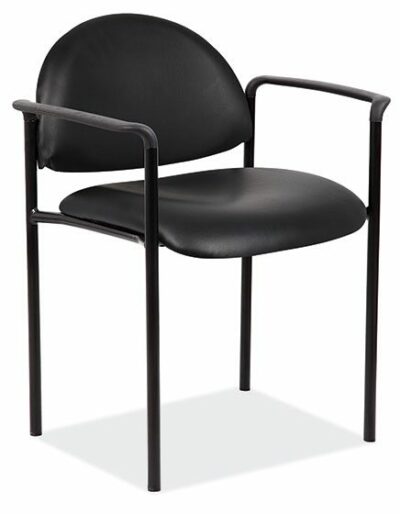 Black Leather-Soft Vinyl Stacking Stacking Side Chair w/Arms & Black Frame by OfficeSource®
