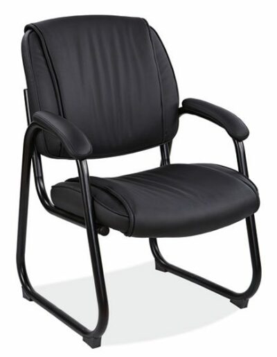 Black LeatherTek Contemporary Sled Base Guest Chair w/Black Frame by OfficeSource®