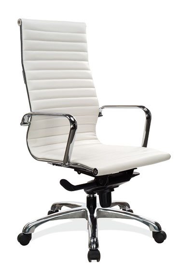 White LeatherTek Contemporary Executive High Back w/Chrome Frame by OfficeSource®