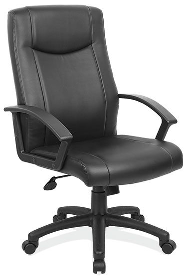 Black Leather-Soft Vinyl Contemporary Executive High-Back w/Black Frame by OfficeSource®
