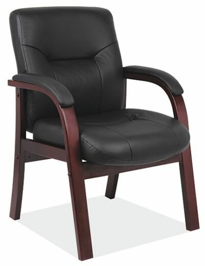 Black Leather-Soft Vinyl Contemporary Guest Chair w/Mahogany Frame by OfficeSource®