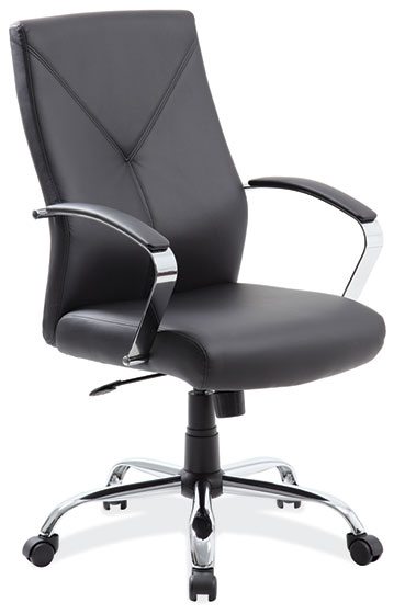 Black Leather-Soft Vinyl Contemporary Executive High Back w/Chrome Frame by OfficeSource®