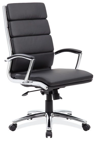 Black Leather-Soft Vinyl Contemporary Executive High Back w/Chrome Frame by OfficeSource®