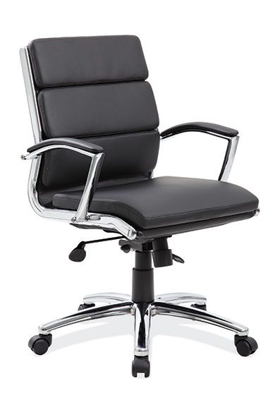 Black Leather-Soft Vinyl Contemporary Executive Mid Back w/Chrome Frame by OfficeSource®