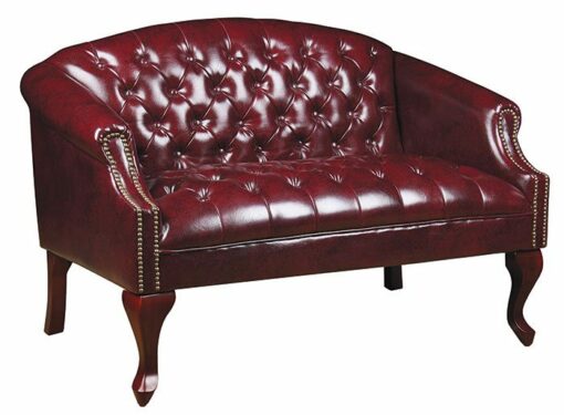 Black Leather-Soft Vinyl Seating Traditional Loveseat w/Mahogany Finish by OfficeSource®