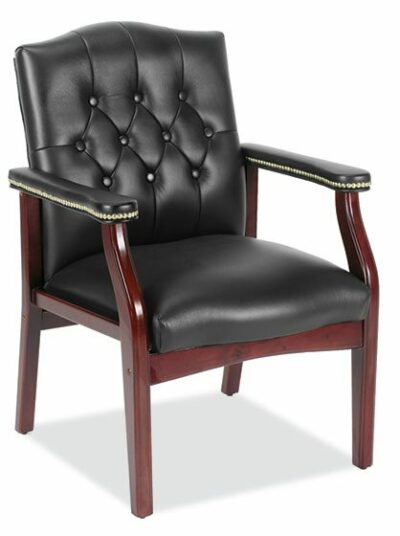 Oxblood Vinyl Traditional Guest Chair w/Mahogany Finish by OfficeSource®