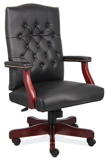 Oxblood Vinyl Traditional High Back Executive Swivel w/Mahogany Finish by OfficeSource®