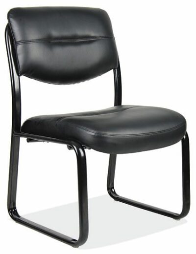 Black Leather-Soft Vinyl Contemporary Armless Sled Base Guest Chair w/Black Frame by OfficeSource®