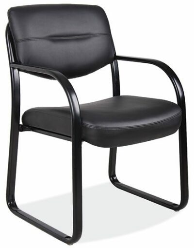 Black Leather-Soft Vinyl Contemporary Sled Base Guest Chair w/Arms & Black Frame by OfficeSource®
