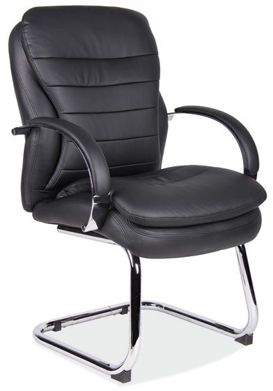 Black Leather-Soft Vinyl Contemporary Sled Base Guest Chairw/Chrome Frame by OfficeSource®
