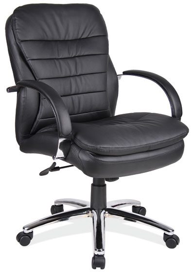 Black Leather-Soft Vinyl Contemporary Executive Mid Back w/Chrome Frame by OfficeSource®