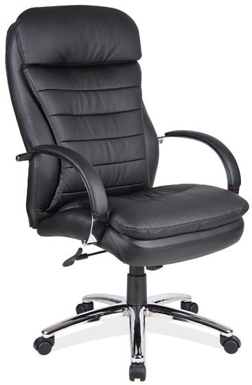 Black Leather-Soft Vinyl Contemporary Executive High Back w/Chrome Frame by OfficeSource®