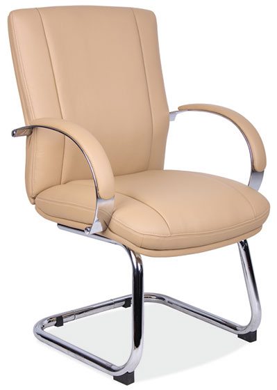 Caramel Leather-Soft Vinyl Contemporary Sled Base Guest Chair w/Chrome Frame by OfficeSource®