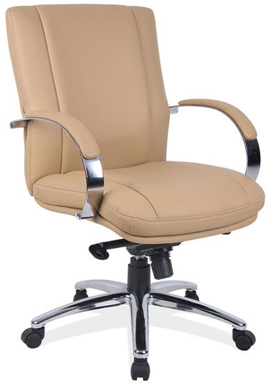Caramel Leather-Soft Vinyl Contemporary Executive Mid Back w/Chrome Frame by OfficeSource®