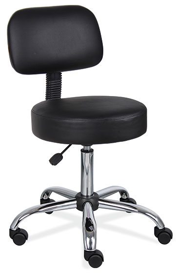 Black Vinyl Stools Medical Stool (With Backrest) w/ Polished Chrome Base by OfficeSource®