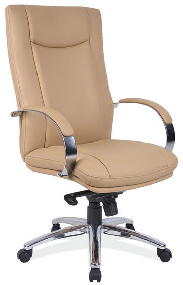Caramel Leather-Soft Vinyl Contemporary Executive High Back w/Chrome Frame by OfficeSource®