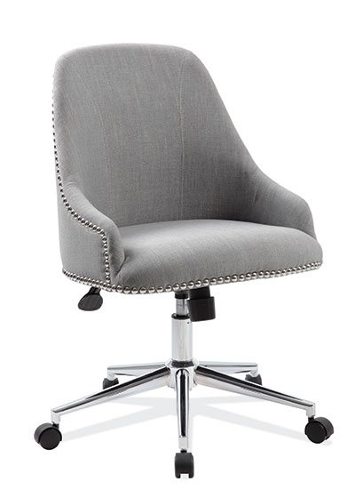 Gray Linen Fabric Residential Carnegie Desk Chair w/Chrome Base by OfficeSource®