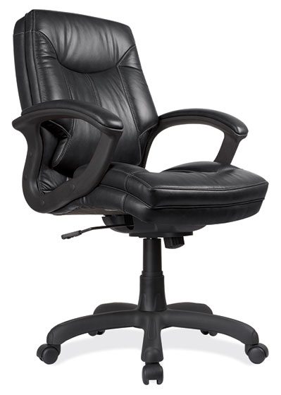Black LeatherTek w/Contrast Stitching Contemporary Executive Mid Back w/Black Frame by OfficeSource®