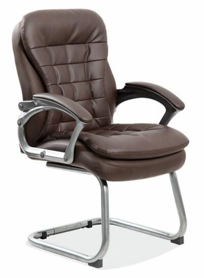 Brown Bomber Leather Contemporary Sled Base Guest Chair w/Pewter Frame by OfficeSource®