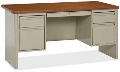 Mahogany/Charcoal Contemporary Steel/Laminate Double 3/4 Pedestal Desk by OfficeSource®