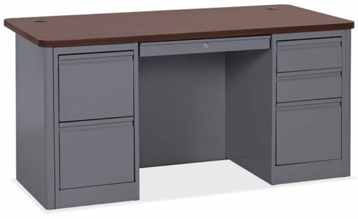 Mahogany/Charcoal Contemporary Steel/Laminate Double Full Pedistal Desk by OfficeSource®
