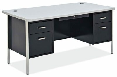 Walnut/Black Contemporary Steel/Laminate Teacher's Desk- Double Pedestal by OfficeSource®