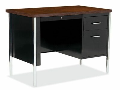 Medium Oak/Putty Contemporary Steel/Laminate Single Pedestal Desk - Right by OfficeSource®