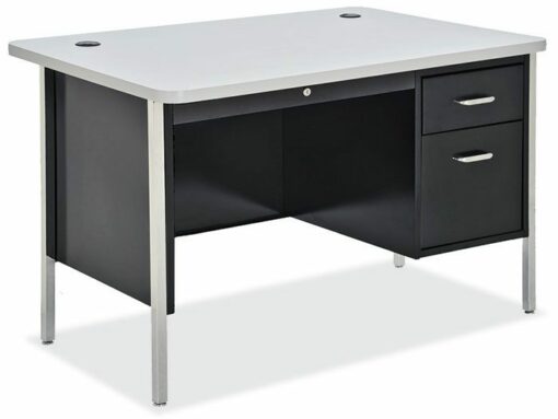 Walnut/Black Contemporary Steel/Laminate Teacher's Desk- Single Pedestal by OfficeSource®
