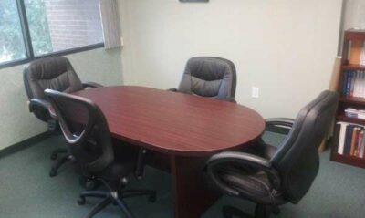black bonded leather conference table