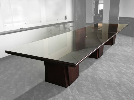 12 Foot Conference Table with glass top in Dark Cherry at Office Liquidation
