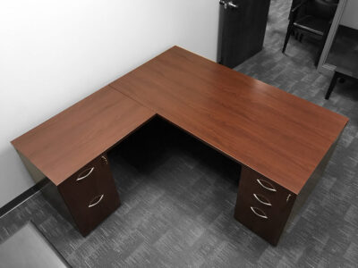Find used l-shaped cherry desks at Office Liquidation
