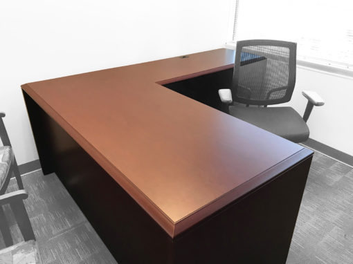 L-Shaped Mahogany Desk in Mahagony at Office Liquidation
